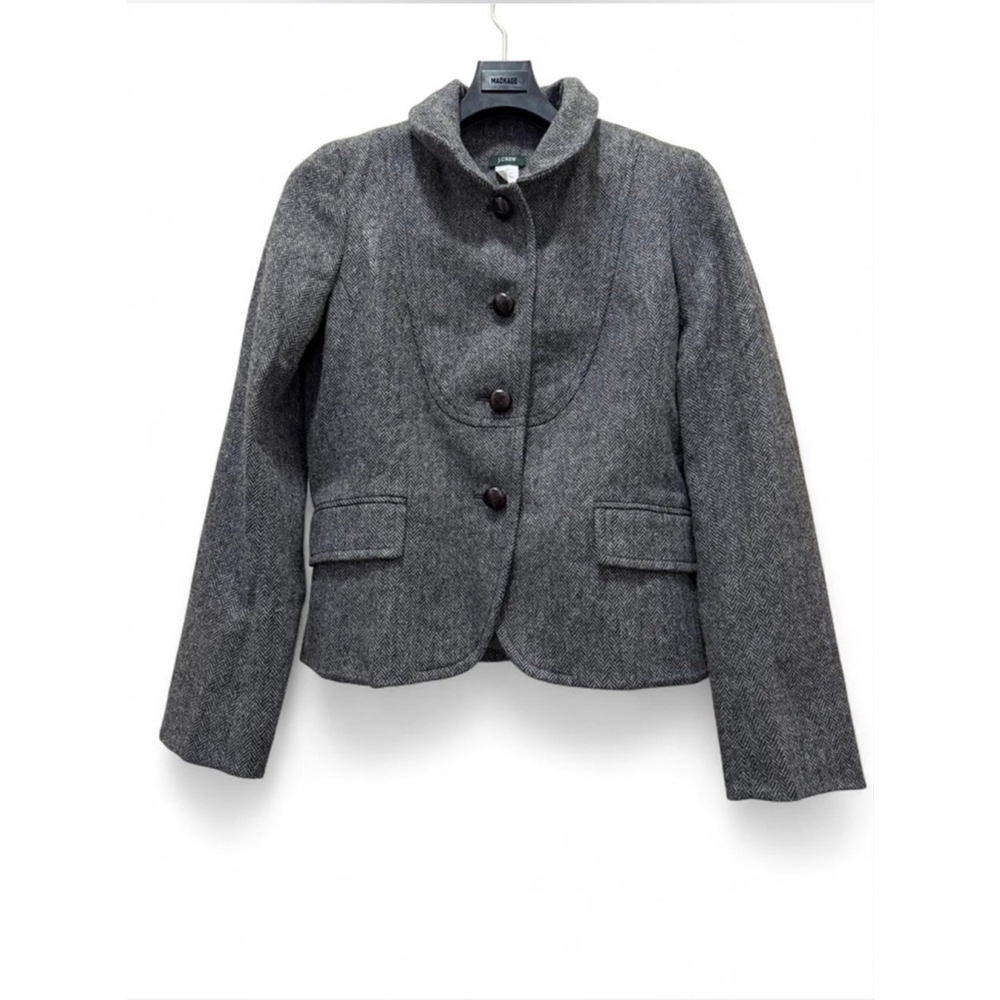 J.Crew Women’s 100% Wool Gray Herringbone Jacket Size 8